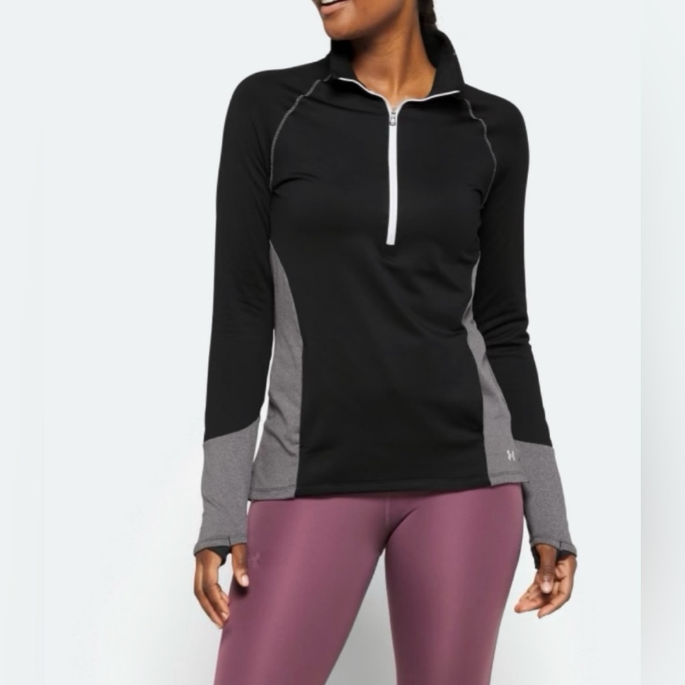 Under Armour 1/4 Zip Cold Gear Gray Black Activewear Hiking Walking Outdoor Top